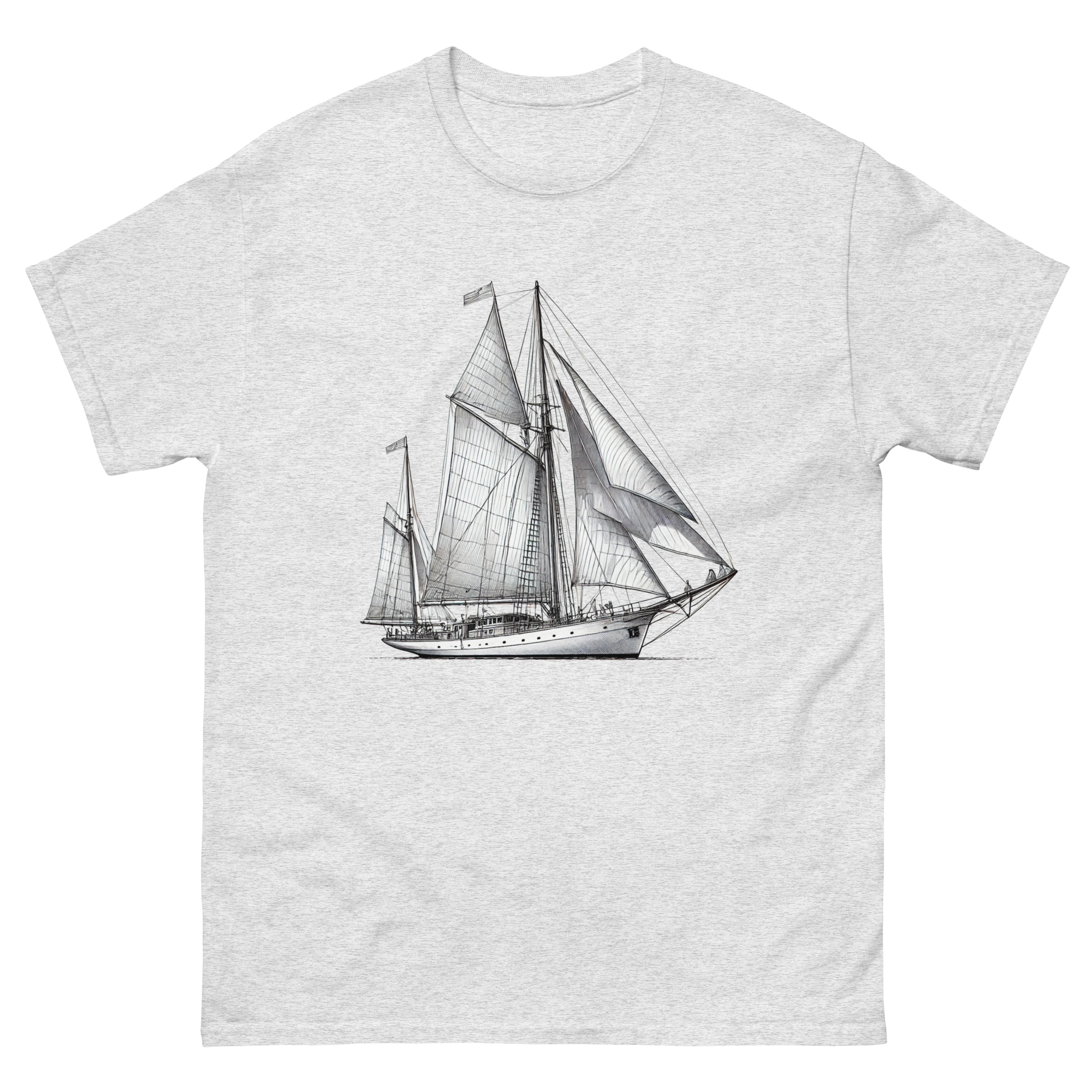 Cutter Rig Yawl Sailboat Line Drawing T-Shirt in Ash