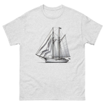 Gaff rig ketch sailboat line drawing t-shirt in ash, front view