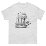 Schooner sailboat line drawing t-shirt in ash color, front view