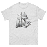 Schooner sailboat line drawing t-shirt in ash color, front view