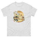 Beach serene scene at sunset t-shirt in ash color, front view