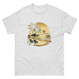 Beach serene scene at sunset t-shirt in ash color, front view