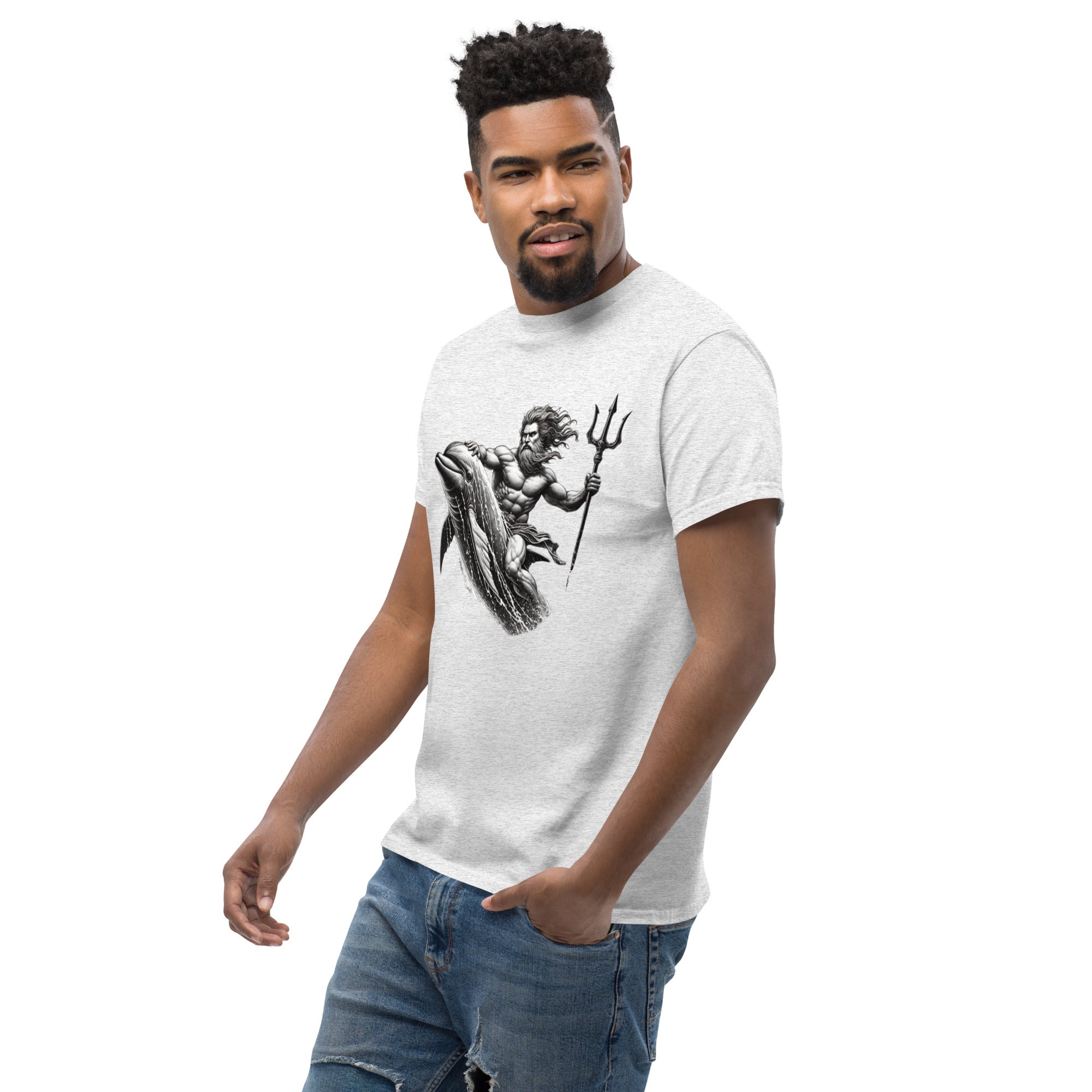 Poseidon Surfing Dolphin T-Shirt Left Front in Ash