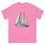 Ketch Sailboat Line Drawing T-Shirt in Azalea