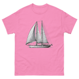 Ketch Sailboat Line Drawing T-Shirt in Azalea