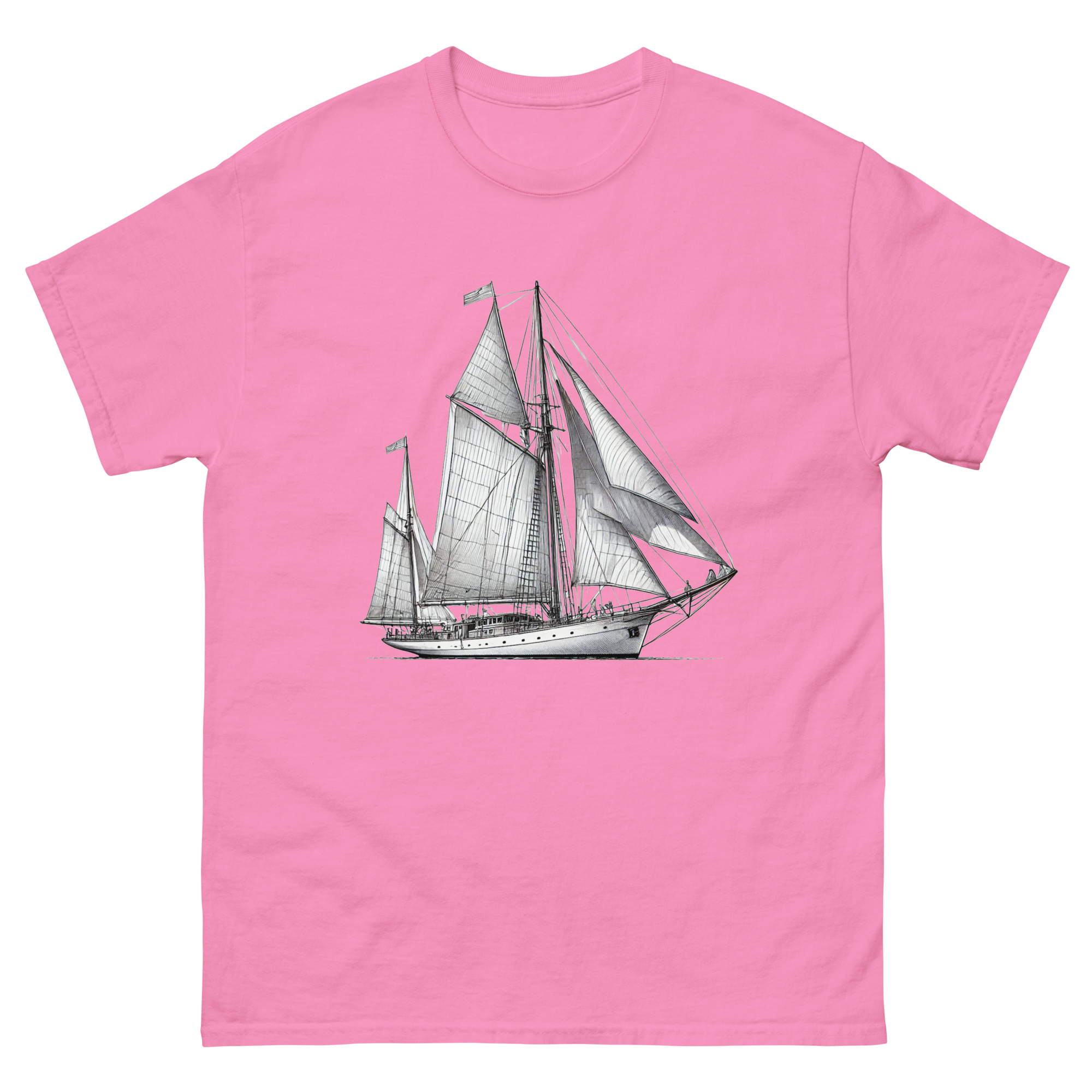 Cutter Rig Yawl Sailboat Line Drawing T-Shirt in Azalea