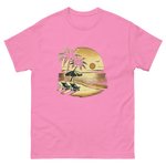 Beach serene scene at sunset t-shirt in azalea color, front view