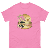 Beach serene scene at sunset t-shirt in azalea color, front view