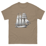 Schooner sailboat line drawing t-shirt in brown savana color, front view