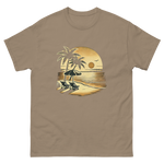 Beach serene scene at sunset t-shirt in brown savana color, front view