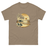 Beach serene scene at sunset t-shirt in brown savana color, front view