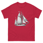 Cutter Rig Yawl Sailboat Line Drawing T-Shirt in Cardinal