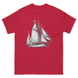 Cutter Rig Yawl Sailboat Line Drawing T-Shirt in Cardinal