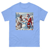 Santa and Jesus making a snowman tee