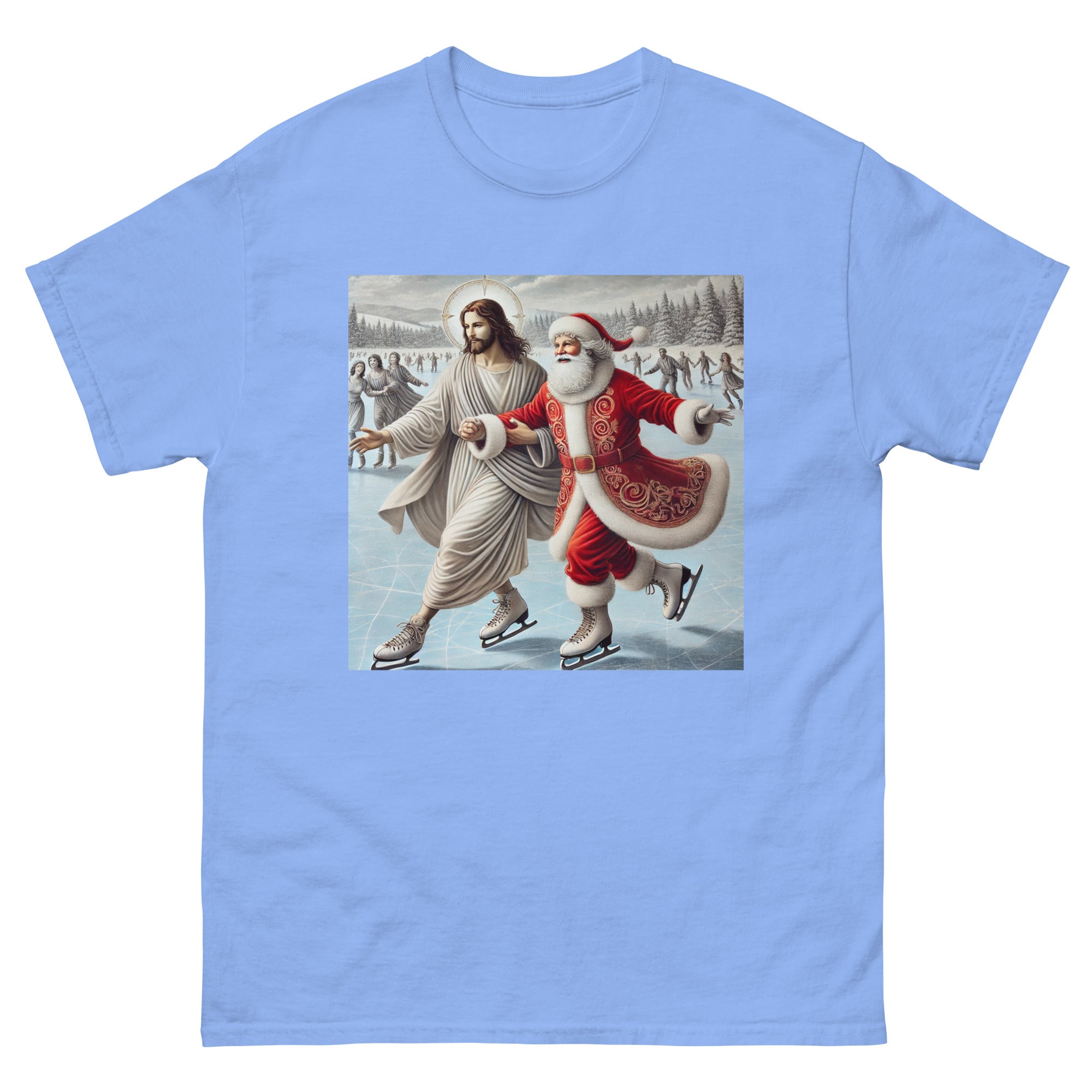 Santa and Jesus Ice Skating tee