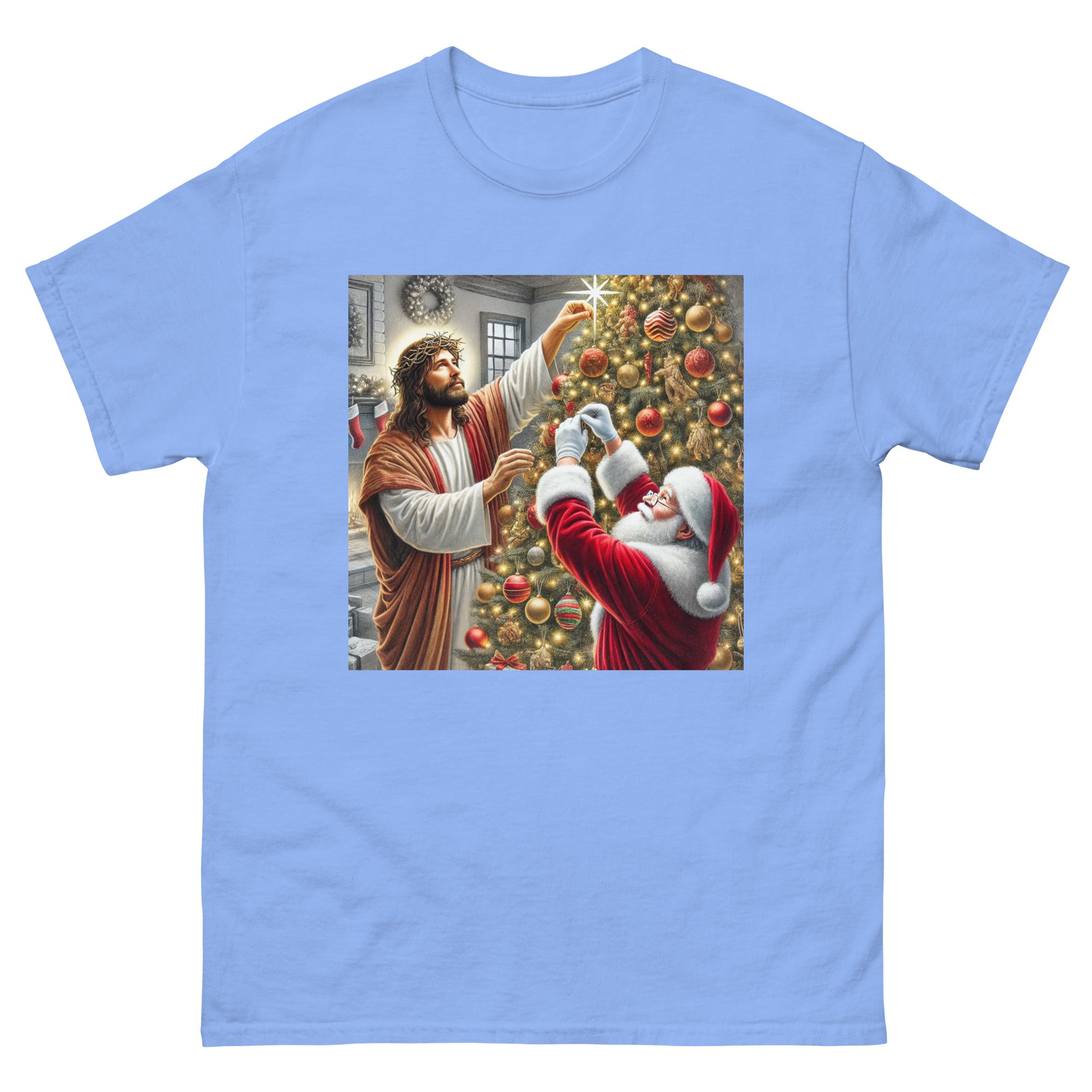 Santa and Jesus Decorating the Tree tee