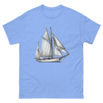 Cutter Rig Yawl Sailboat Line Drawing T-Shirt in Carolina Blue