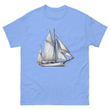 Cutter Rig Yawl Sailboat Line Drawing T-Shirt in Carolina Blue