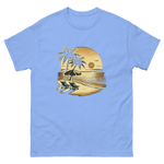 Beach serene scene at sunset t-shirt in Carolina blue color, front view