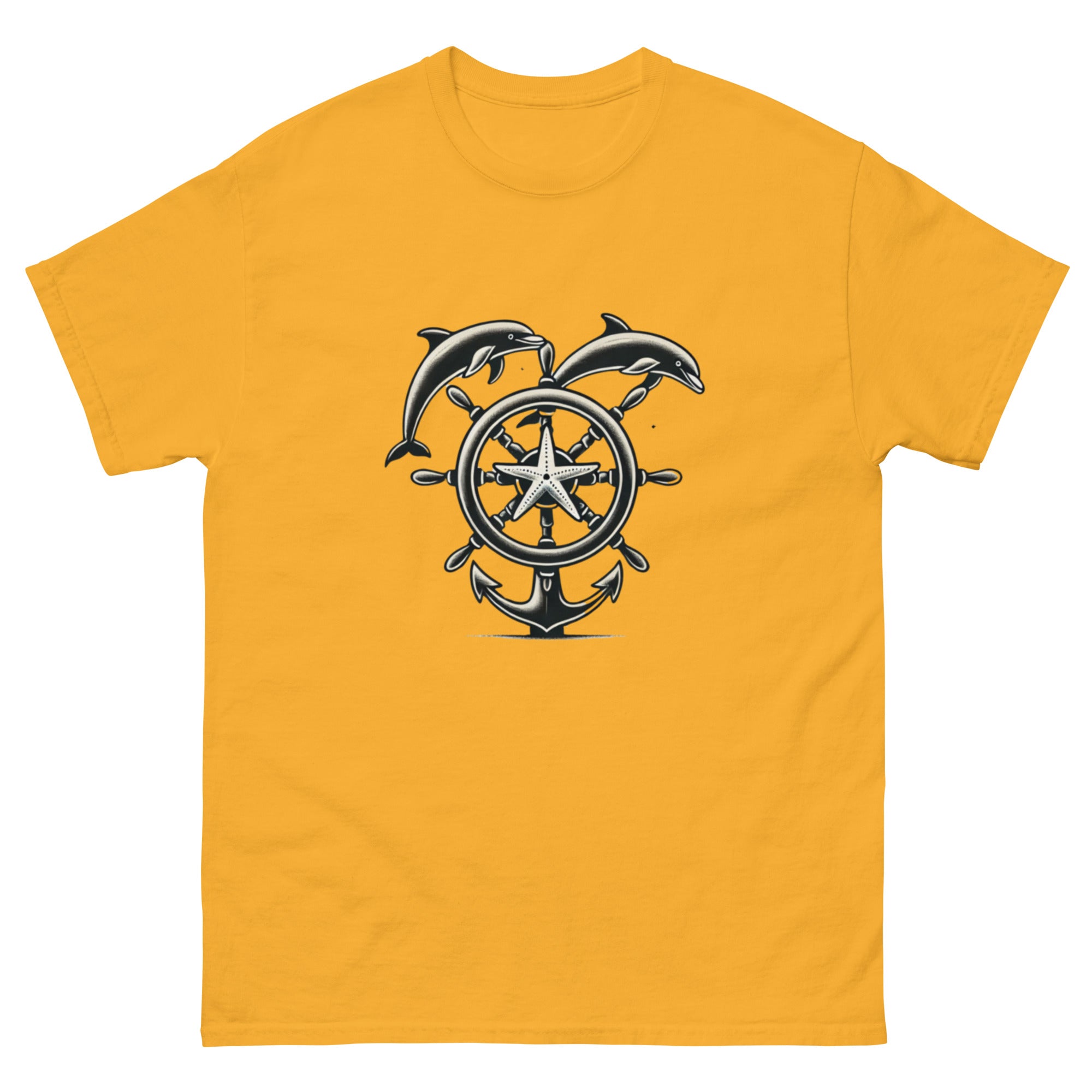 Ships Wheel Dolphins T-Shirt in Gold