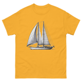 Ketch Sailboat Line Drawing T-Shirt in Gold