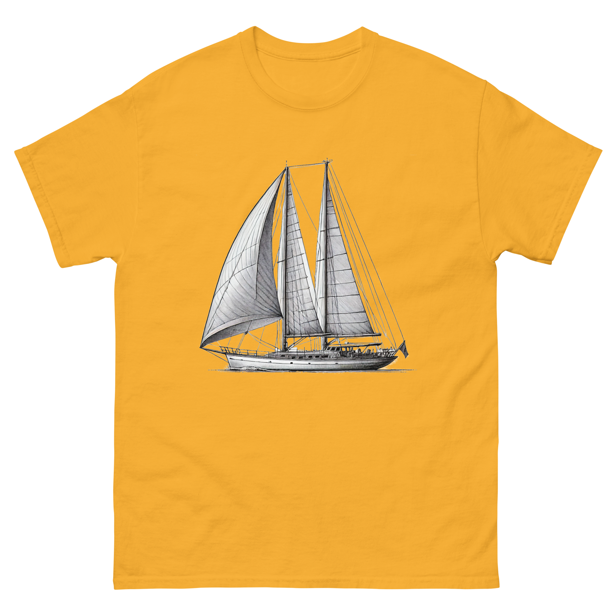 Ketch Sailboat Line Drawing T-Shirt in Gold