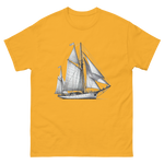 Cutter Rig Yawl Sailboat Line Drawing T-Shirt in Gold