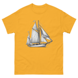 Cutter Rig Yawl Sailboat Line Drawing T-Shirt in Gold