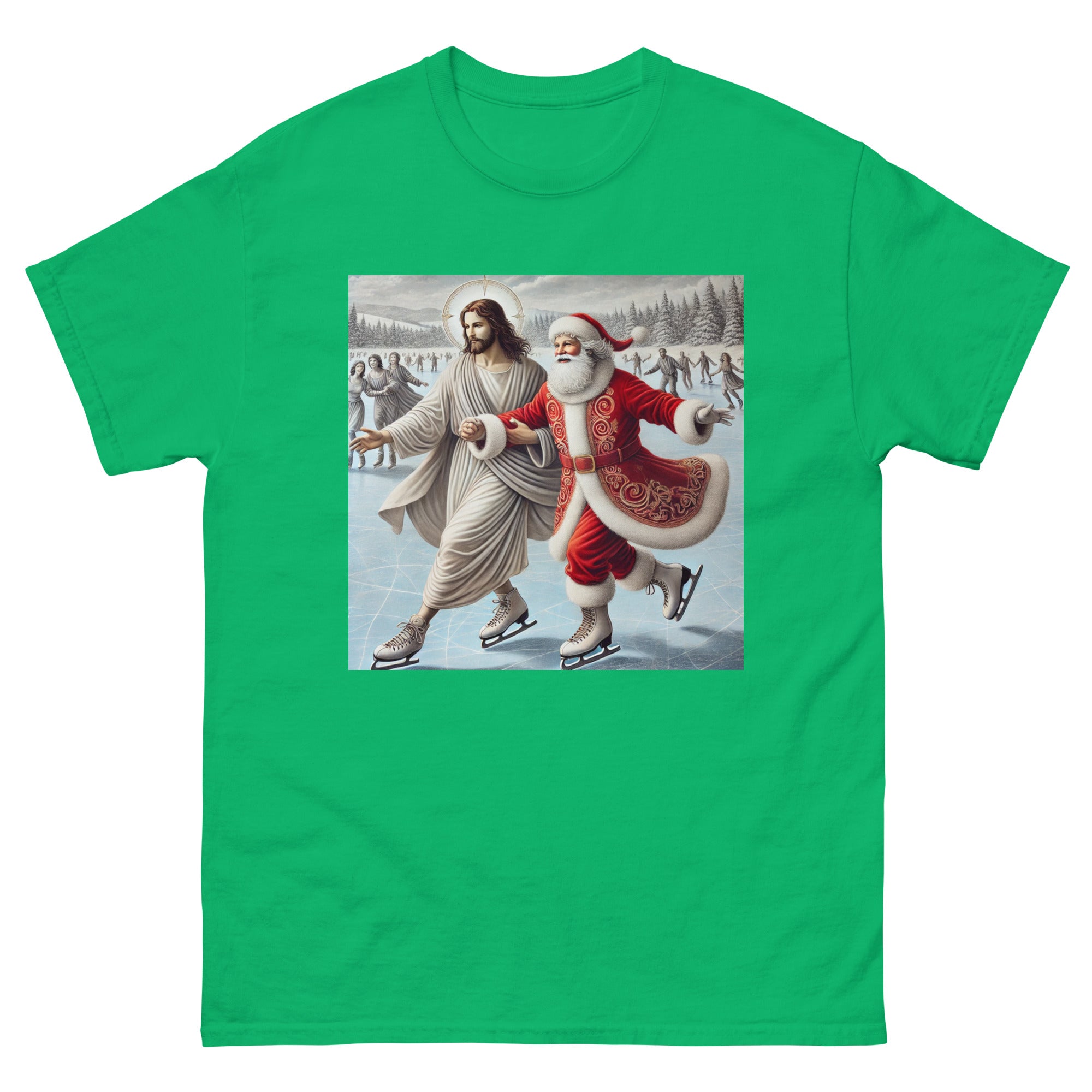 Santa and Jesus Ice Skating tee