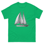 Ketch Sailboat Line Drawing T-Shirt in Irish Green