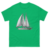 Ketch Sailboat Line Drawing T-Shirt in Irish Green