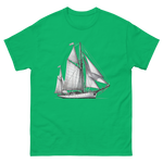 Cutter Rig Yawl Sailboat Line Drawing T-Shirt in Irish Green