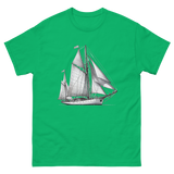 Cutter Rig Yawl Sailboat Line Drawing T-Shirt in Irish Green