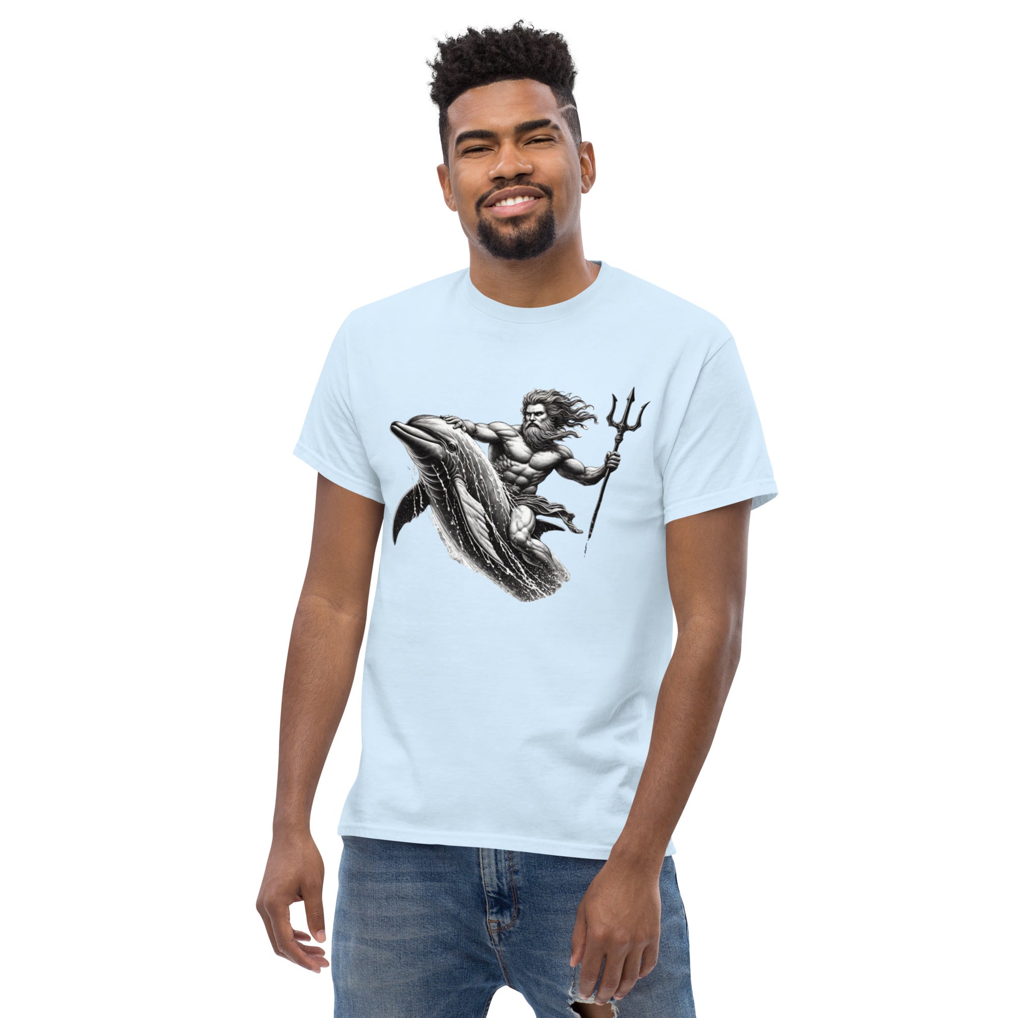 Poseidon Surfing Dolphin T-Shirt in Light Blue