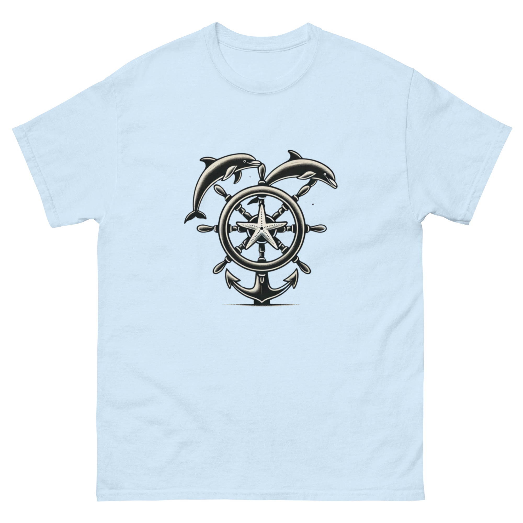 Ships Wheel Dolphins T-Shirt in Light Blue