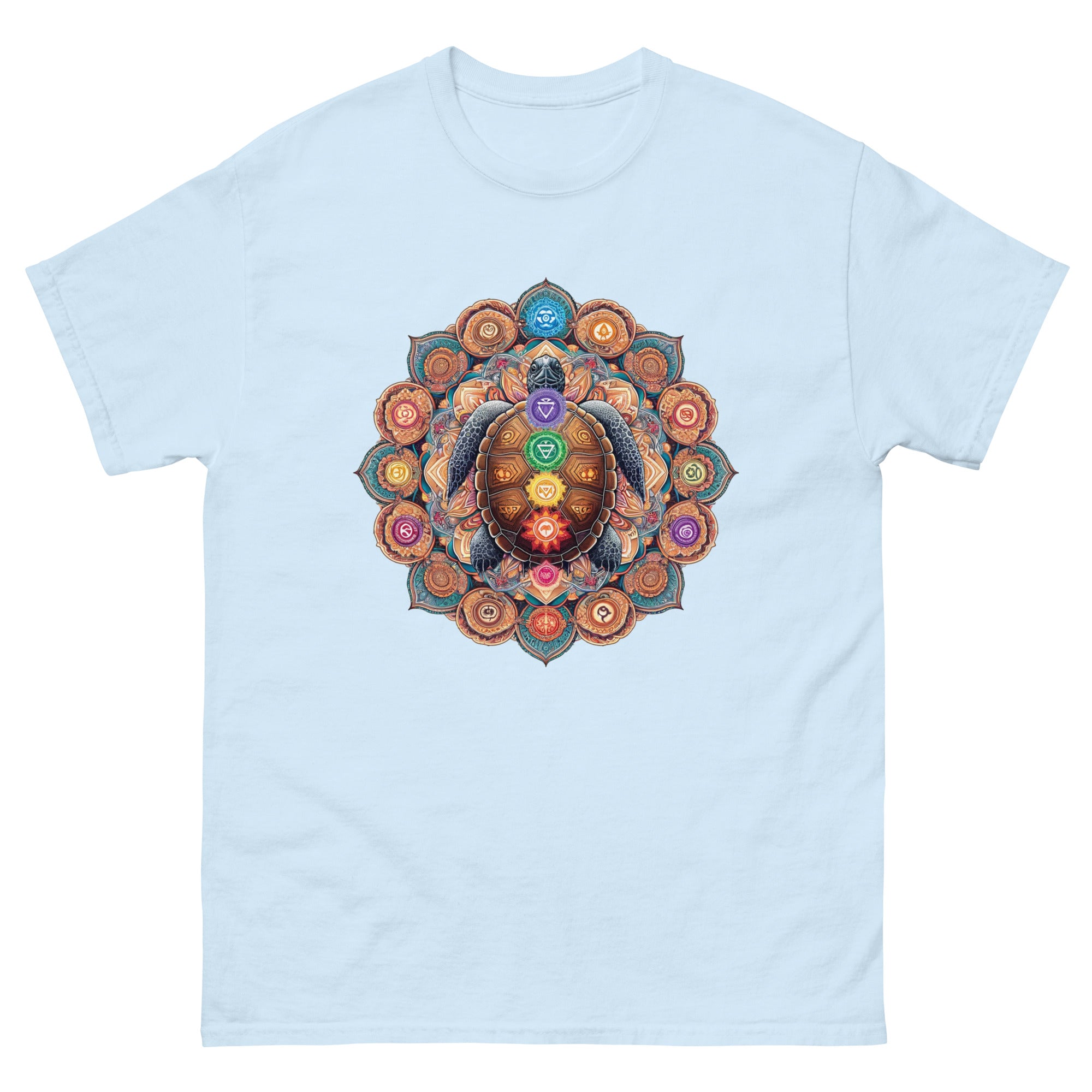 Sea Turtle Mandala Chakra T-Shirt in Light Blue