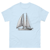 Ketch Sailboat Line Drawing T-Shirt in Light Blue