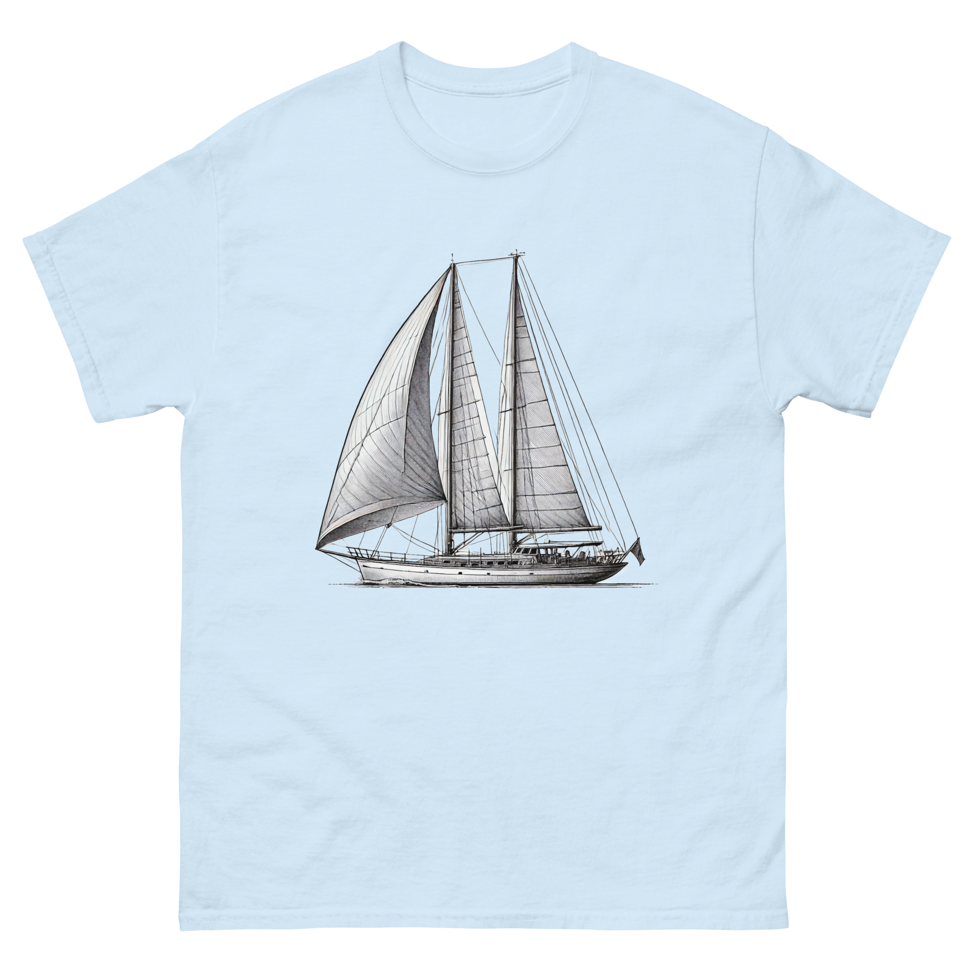 Ketch Sailboat Line Drawing T-Shirt in Light Blue