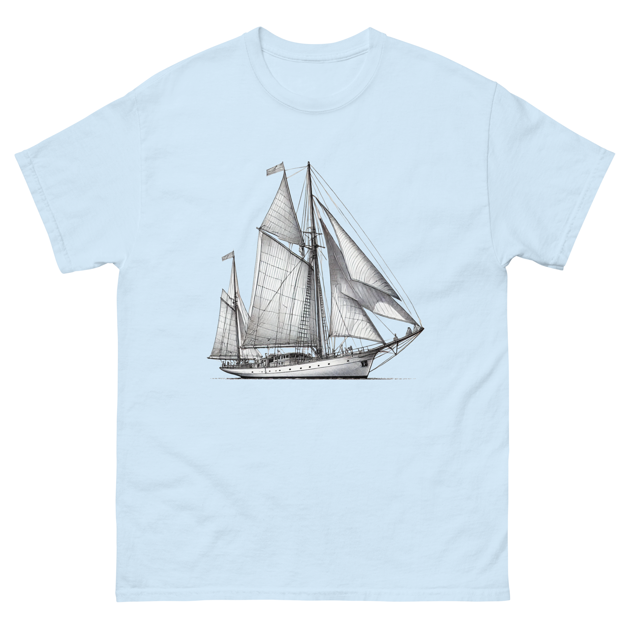 Cutter Rig Yawl Sailboat Line Drawing T-Shirt in Light Blue