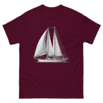 Ketch Sailboat Line Drawing T-Shirt in Maroon