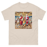 Santa and Jesus riding a carousel tee