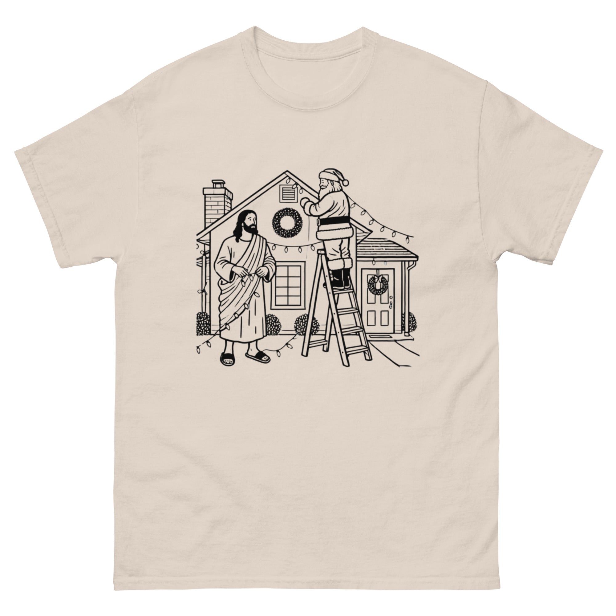 Jesus and Santa decorating the House tee