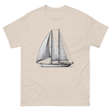 Ketch Sailboat Line Drawing T-Shirt in Natural