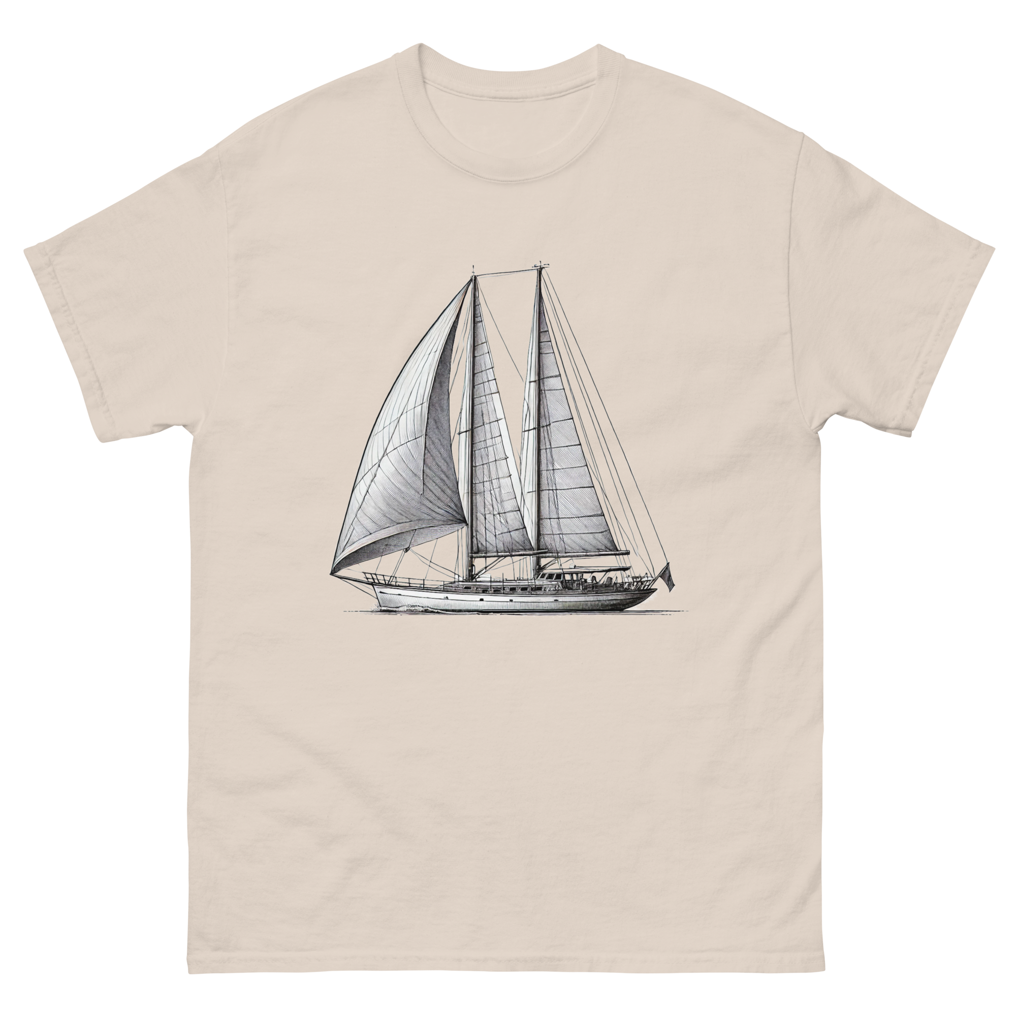 Ketch Sailboat Line Drawing T-Shirt in Natural