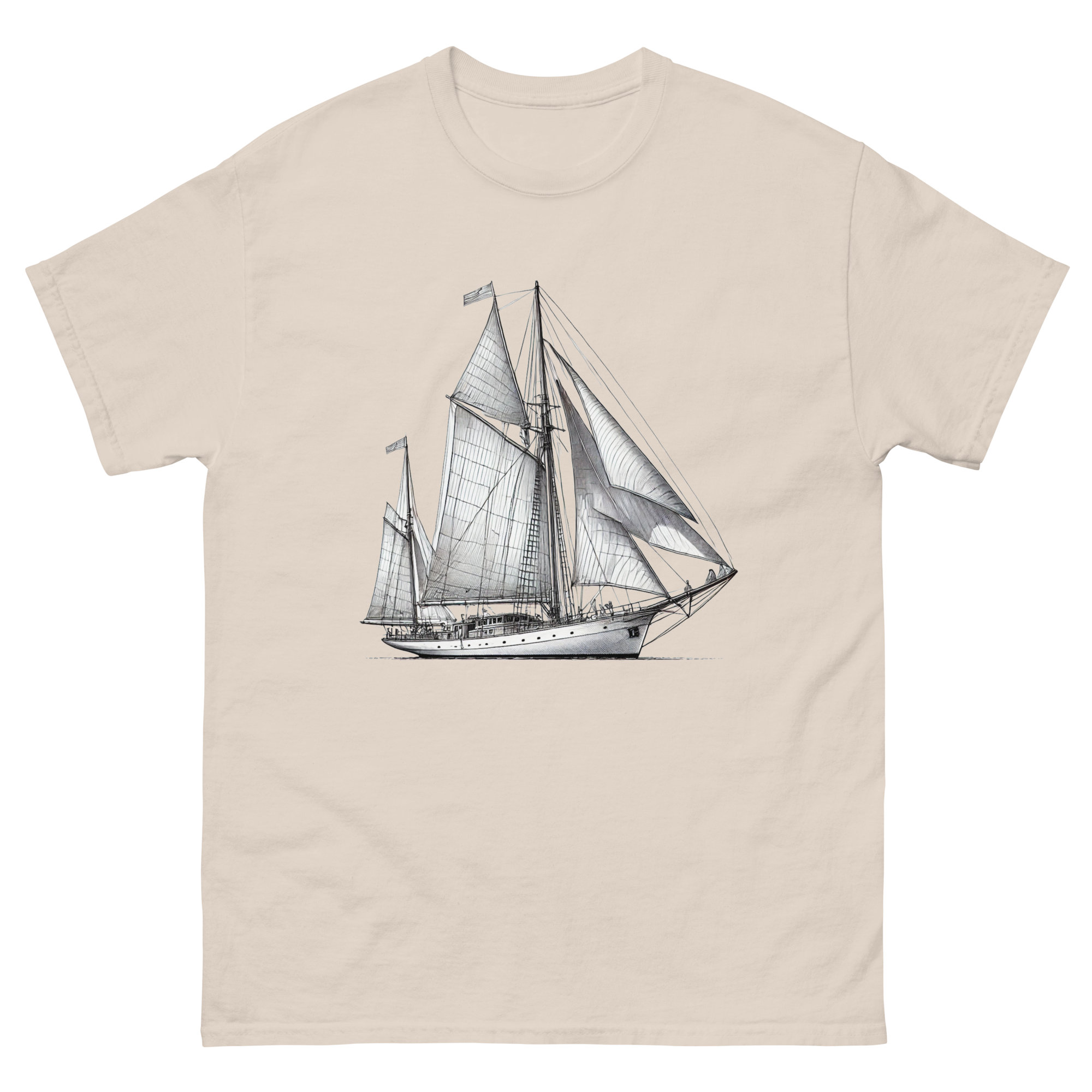 Cutter Rig Yawl Sailboat Line Drawing T-Shirt in Natural