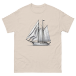 Gaff rig ketch sailboat line drawing t-shirt in natural, front view