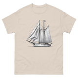 Gaff rig ketch sailboat line drawing t-shirt in natural, front view