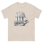 Schooner sailboat line drawing t-shirt in natural color, front view