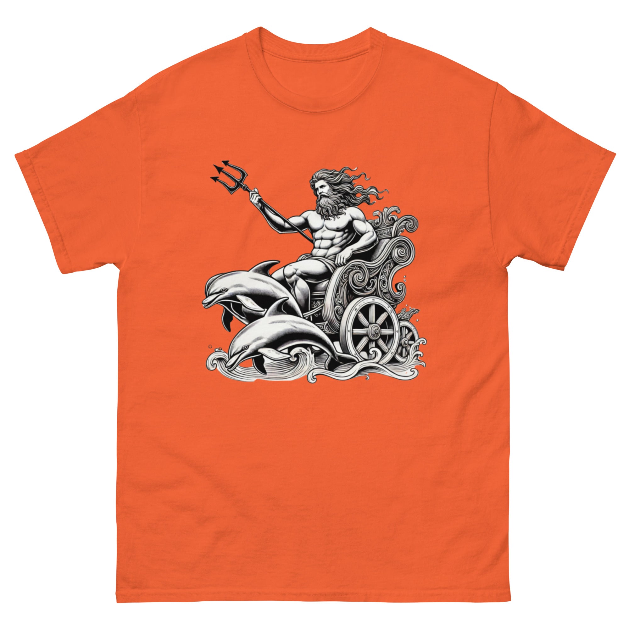 Poseidon Chariot Dolphins T-Shirt in Orange