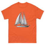 Ketch Sailboat Line Drawing T-Shirt in Orange